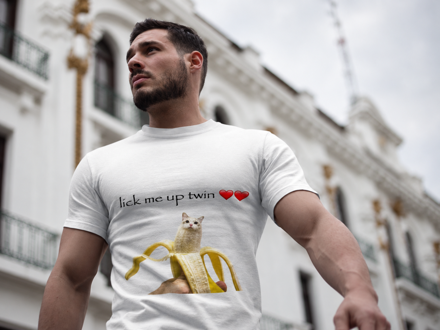 lick me up twin cat banana T-Shirt | meme cat graphic tee